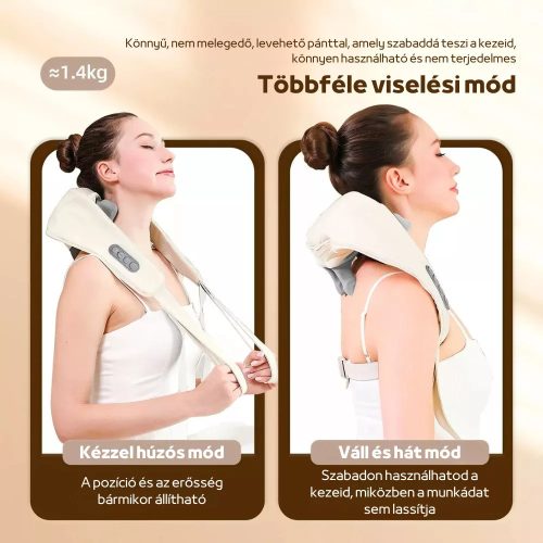 4D Váll- és Nyakmasszírozó Párna Rugalmas Masszázsfejjel, Többféle Viselési Móddal
