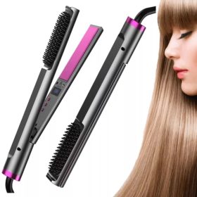  3 az 1-ben Hajvasaló, Hajformázó és Egyenesítő Fésű Állítható Hőmérséklettel, Száraz és Nedves Hajra - Szürke-Lila