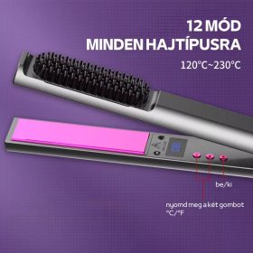   3 az 1-ben Hajvasaló, Hajformázó és Egyenesítő Fésű Állítható Hőmérséklettel, Száraz és Nedves Hajra - Szürke-Lila