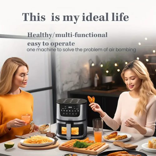 6 Literes Forrólevegős Sütő Betekintő Ablakkos Airfryer 2400W