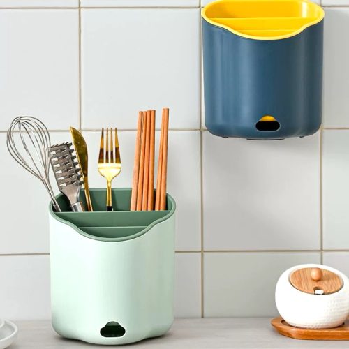 Evőeszköz tartó,Smink tartó,álló illetve falra is akaszható,fúrás nélkül.A színeket véletlenszerűen szállítjuk