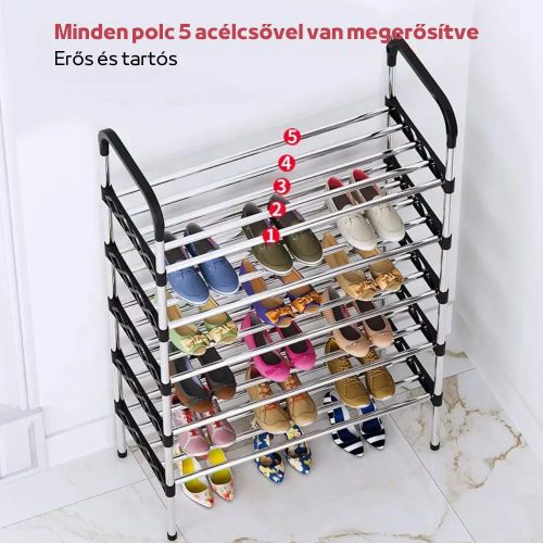 Cipőtároló Polc, Acél Csövekkel,5 szintes, Helytakarékos Kialakítással