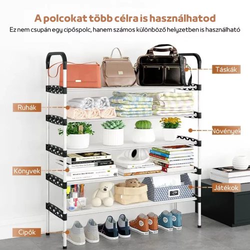 Cipőtároló Polc, Acél Csövekkel,5 szintes, Helytakarékos Kialakítással