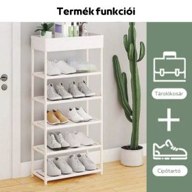   5 szintes Cipőspolc Tárolókosárral, Vízálló Anyagból, Helytakarékos Kidolgozással - Fehér