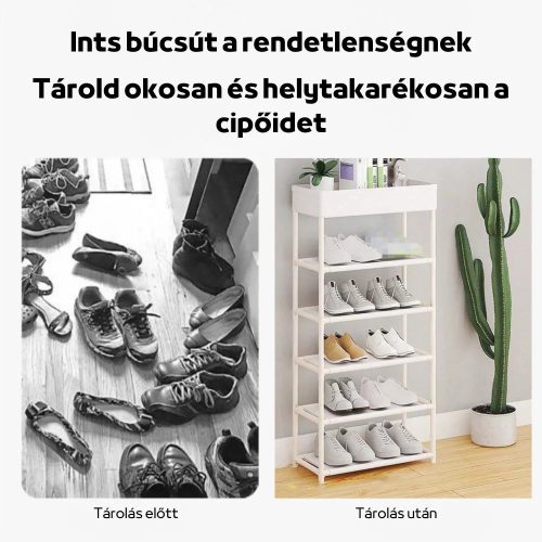 5 szintes Cipőspolc Tárolókosárral, Vízálló Anyagból, Helytakarékos Kidolgozással - Fehér