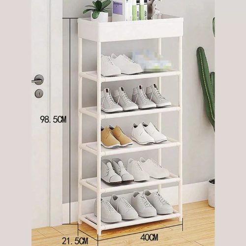 5 szintes Cipőspolc Tárolókosárral, Vízálló Anyagból, Helytakarékos Kidolgozással - Fehér