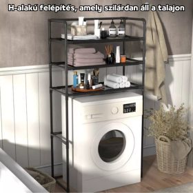   Mosógép Feletti Polc Stabil, Acél Csövekkel, Többszintes Tárolással, Erős Teherbíró Képességgel - Fekete