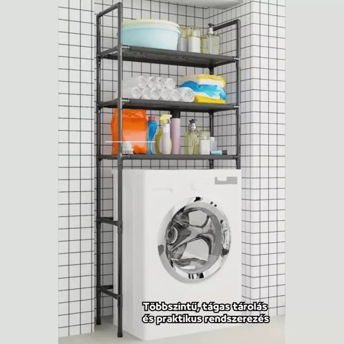 Mosógép Feletti Polc Stabil, Acél Csövekkel, Többszintes Tárolással, Erős Teherbíró Képességgel - Fekete